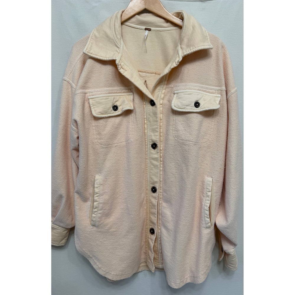 Free People Women's Ruby Jacket Peachy Pink Fleece Shirt Jacket Shacket Boho S